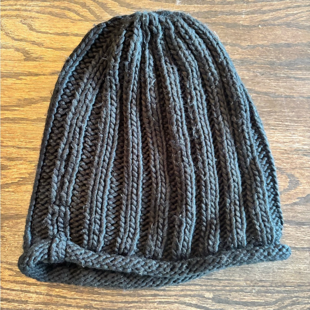 Free People Black Ribbed Beanie